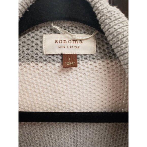 Sonoma Life + Style Gray & White Striped Cardigan Sweater sz L - Picture 3 of 3